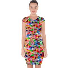 Background Triangle Rainbow Capsleeve Drawstring Dress 