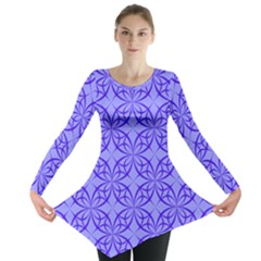 Blue Curved Line Long Sleeve Tunic  by Mariart