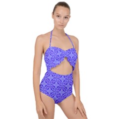 Blue Curved Line Scallop Top Cut Out Swimsuit by Mariart