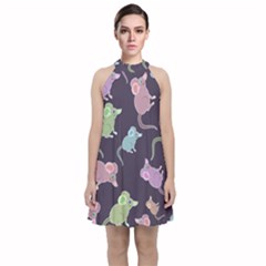 Animals Mouse Velvet Halter Neckline Dress  by Mariart