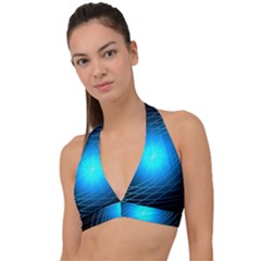 Blue Elliptical Halter Plunge Bikini Top