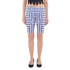 Geometric Shapes Stripes Blue Yoga Cropped Leggings by Mariart