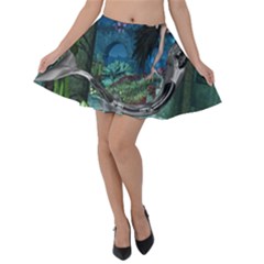 Wonderful Mermaid In The Deep Ocean Velvet Skater Skirt by FantasyWorld7