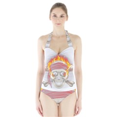 Fire Red Skull Halter Swimsuit by Mariart