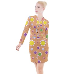 Floral Flowers Retro Button Long Sleeve Dress by Mariart