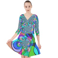 Retro Wave Background Pattern Quarter Sleeve Front Wrap Dress by Mariart