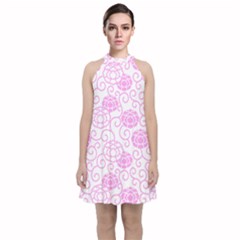 Peony Spring Flowers Velvet Halter Neckline Dress  by Mariart