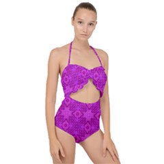 Magenta Mosaic Pattern Triangle Scallop Top Cut Out Swimsuit by Pakrebo