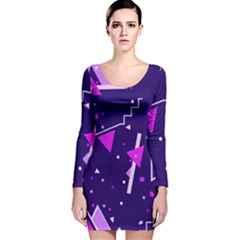 Purple Blue Geometric Pattern Long Sleeve Velvet Bodycon Dress by Pakrebo