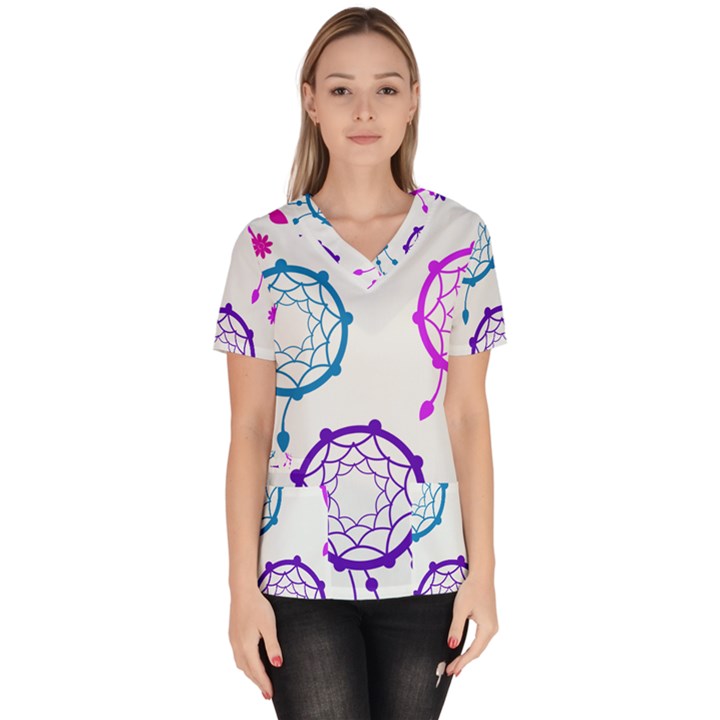 Dreamcatcher Dream Catcher Pattern Women s V-Neck Scrub Top