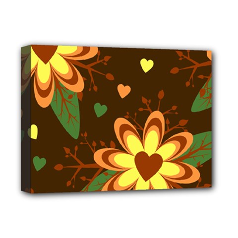 Floral Hearts Brown Green Retro Deluxe Canvas 16  X 12  (stretched) 