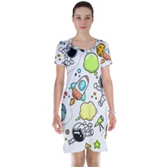 Sketch Cartoon Space Set Short Sleeve Nightdress by Pakrebo