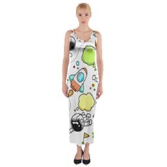 Sketch Cartoon Space Set Fitted Maxi Dress