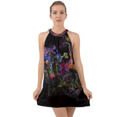 Grunge Paint Splatter Splash Ink Halter Tie Back Chiffon Dress by Pakrebo