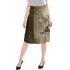 Funny Giraffe With Herats And Butterflies Midi Beach Skirt by FantasyWorld7