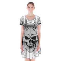 Skull Vector Short Sleeve V-neck Flare Dress by Alisyart