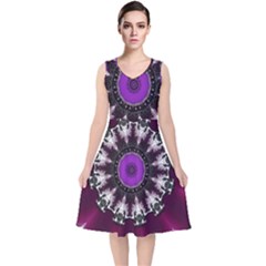 Kaleidoscope Round Circle Geometry V-neck Midi Sleeveless Dress  by Pakrebo
