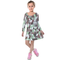 Coco Mint Triangles Kids  Long Sleeve Velvet Dress by WensdaiAmbrose