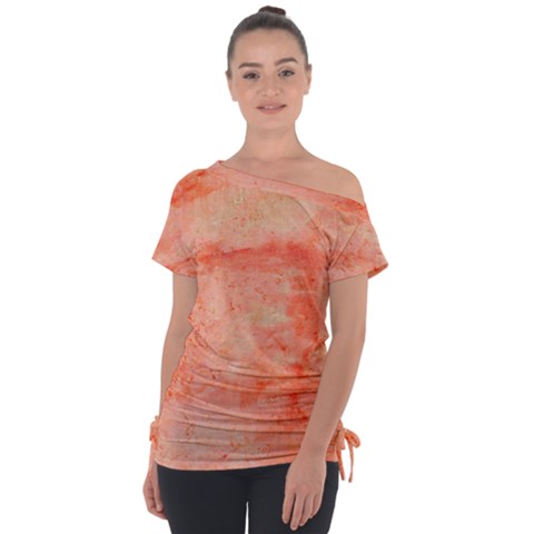 Coral Marble Off Shoulder Tie-up Tee by TopitOff