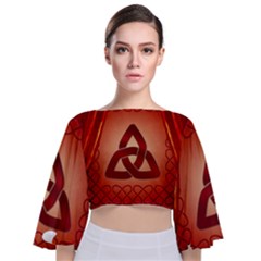 The Celtic Knot In Red Colors Tie Back Butterfly Sleeve Chiffon Top by FantasyWorld7