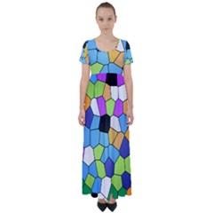 Stained Glass Colourful Pattern High Waist Short Sleeve Maxi Dress by Mariart