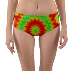 Kaleidoscope Background Mandala Red Green Reversible Mid-waist Bikini Bottoms by Mariart