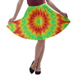 Kaleidoscope Background Mandala Red green A-line Skater Skirt