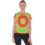 Kaleidoscope Background Mandala Red green Short Sleeve Sports Top 