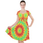 Kaleidoscope Background Mandala Red green Cap Sleeve Midi Dress