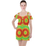 Kaleidoscope Background Mandala Red green Ruffle Cut Out Chiffon Playsuit