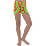 Kaleidoscope Background Mandala Red green Kids  Lightweight Velour Yoga Shorts