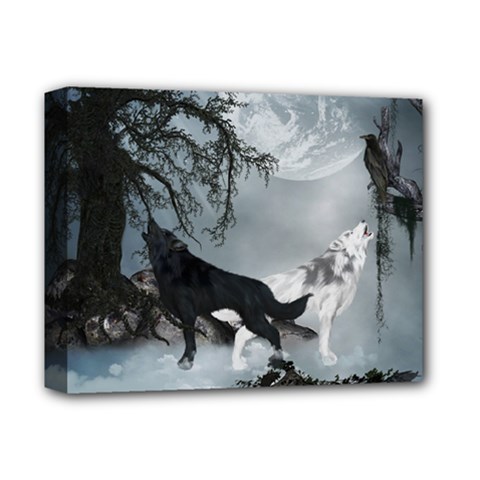Awesome Black And White Wolf In The Dark Night Deluxe Canvas 14  X 11  (stretched) by FantasyWorld7