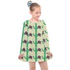 Cowboy Hat Cactus Kids  Long Sleeve Dress by Alisyart