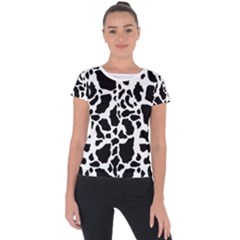 Black On White Cow Skin Short Sleeve Sports Top  by LoolyElzayat