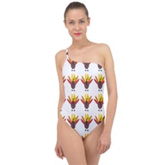 Turkey Thanksgiving Background Classic One Shoulder Swimsuit by Mariart
