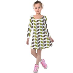 Leaf Plant Pattern Seamless Kids  Long Sleeve Velvet Dress by Pakrebo