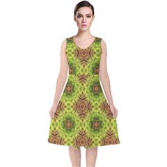 Tile Background Image Pattern Green V-neck Midi Sleeveless Dress  by Pakrebo