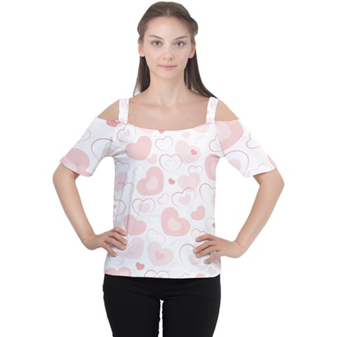 Pastel Pink Hearts Cutout Shoulder Tee by retrotoomoderndesigns