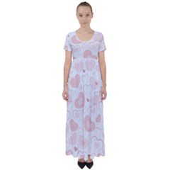 Pastel Pink Hearts High Waist Short Sleeve Maxi Dress