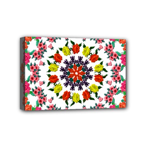 Tile Background Image Color Pattern Flowers Mini Canvas 6  X 4  (stretched) by Pakrebo