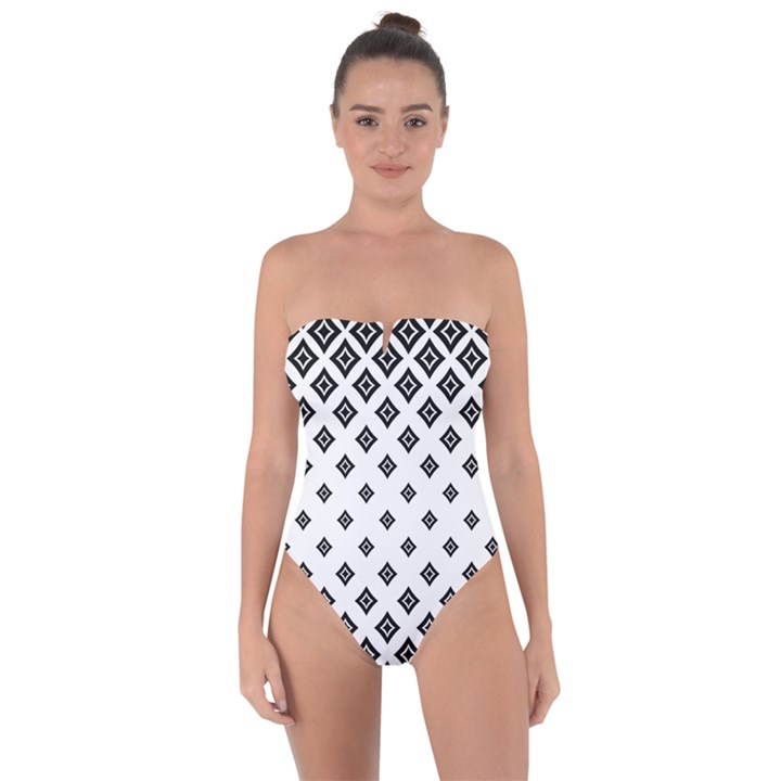 Black And White Tribal Tie Back One Piece Swimsuit