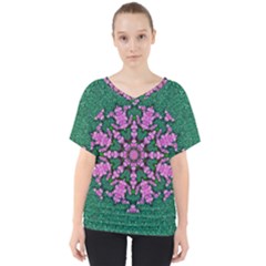 The Most Uniqe Flower Star In Ornate Glitter V-neck Dolman Drape Top