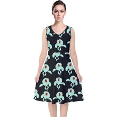 Squidward In Repose Pattern V-neck Midi Sleeveless Dress  by Valentinaart