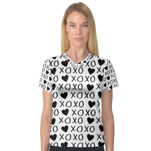 Xo Valentines Day Pattern V-neck Sport Mesh Tee by Valentinaart