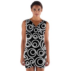 Abstract White On Black Circles Design Wrap Front Bodycon Dress by LoolyElzayat