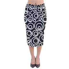 Abstract White On Black Circles Design Velvet Midi Pencil Skirt by LoolyElzayat