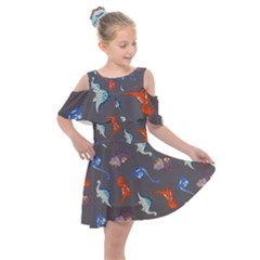 Dinosaurs - Grey  Kids  Shoulder Cutout Chiffon Dress by WensdaiAmbrose