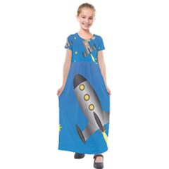 Rocket Spaceship Space Travel Nasa Kids  Short Sleeve Maxi Dress by Wegoenart