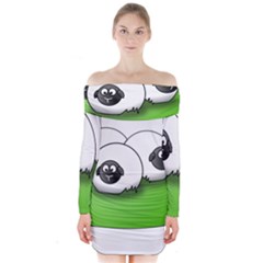 Sheep Agriculture Hill Group Flock Long Sleeve Off Shoulder Dress by Wegoenart