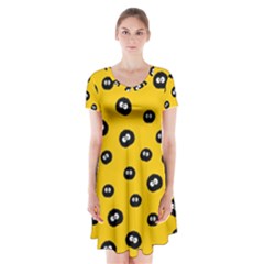 Totoro - Soot Sprites Pattern Short Sleeve V-neck Flare Dress by Valentinaart